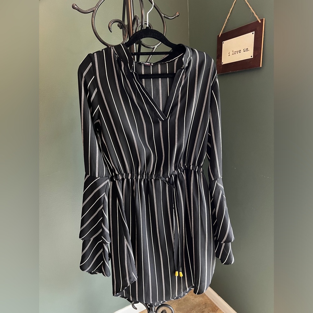 Black with White Stripes Sheer Tunic.